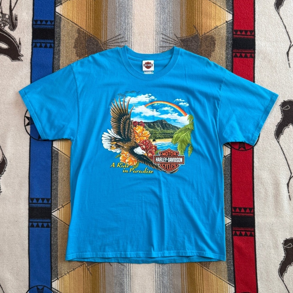 Harley-Davidson Honolulu Hawaii Eagle Ride in Paradise Blue T-Shirt Mens XL
